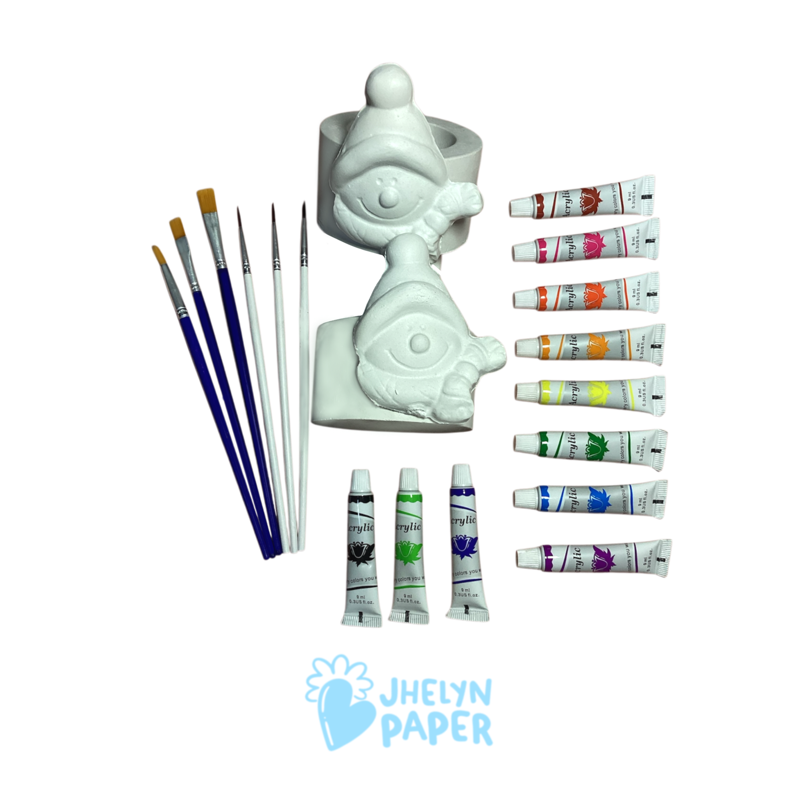 Luz de Nieve incluye dos muñequitos de nieve de cerámica para pintar y convertirlos en portavelas llenos de encanto invernal. Con seis pinceles, dos godetes y doce pinturas acrílicas, podrás crear piezas dulces, brillantes y únicas para tu hogar o para regalar.